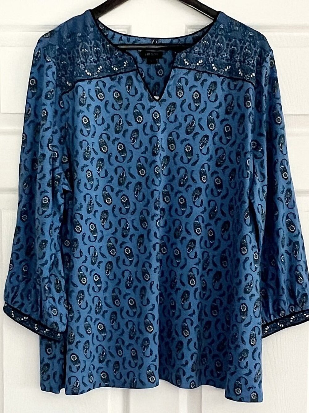 J.Jill Wearever Collection blue tunic floral paisley 3/4 sleeve top size 2X NWT